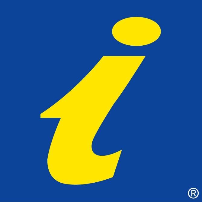 Visitor Information Centre logo yellow i on blue background